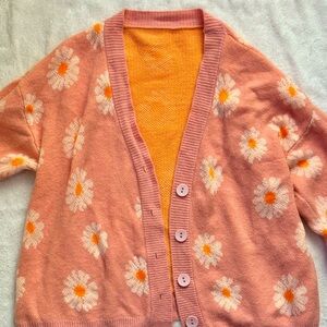 Knit Flower Cardigan With Buttons BARLEY WORN Small/Medium